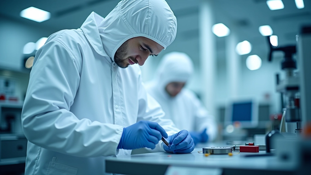 Uydu bileşeni imalat fabrikasında teknikler yüksek hassasiyetli elektronik parçalarla çalışıyor