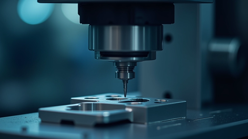 Makine tezgahında CNC cihazı hassas alaşım parçasını işliyor, metal çipiler uçuyor, yüksek hızlı işlem görülüyor