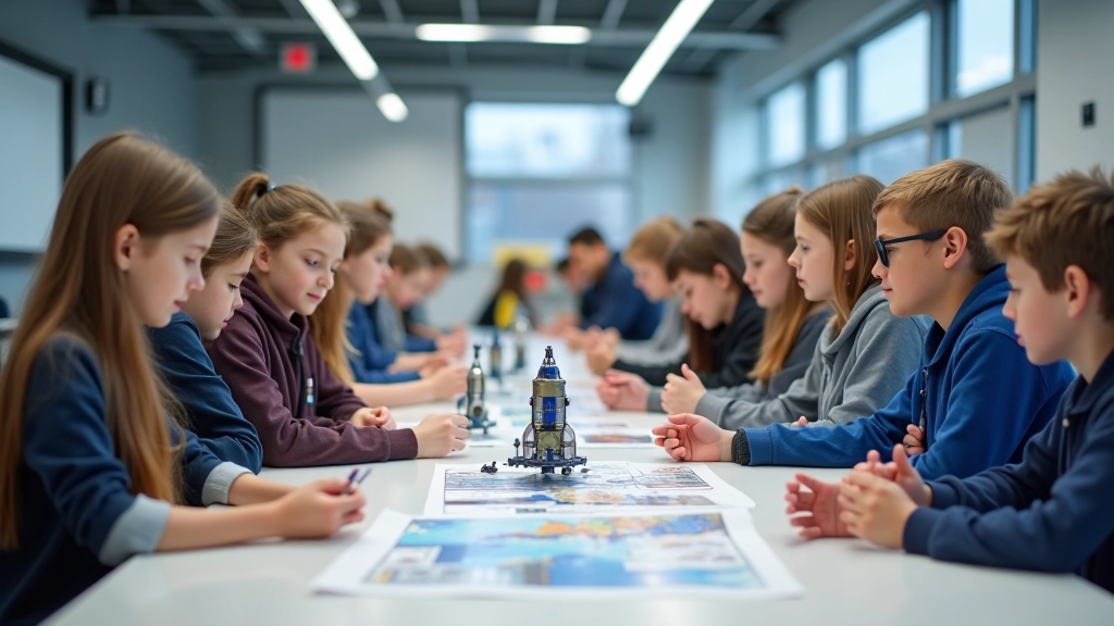 STEM sınıfında gençler uydu modeli ile çalışıyor